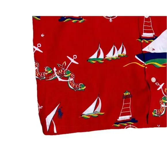 Polo Ralph Lauren Custom Fit Mens S Nautical Button Up Shirt Short Sleeve Red - Picture 4 of 7